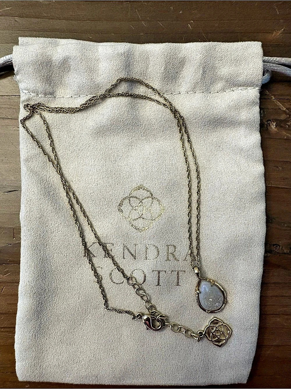 Kendra Scott Retired Kiri Opalite Teardrop Vintage Gold Necklace